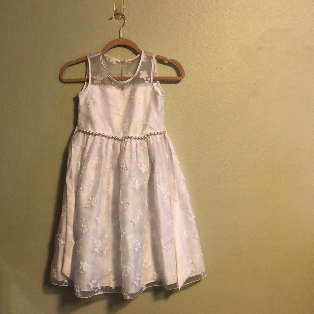 American Princess Youth White Pearl Belt Dress Sz8